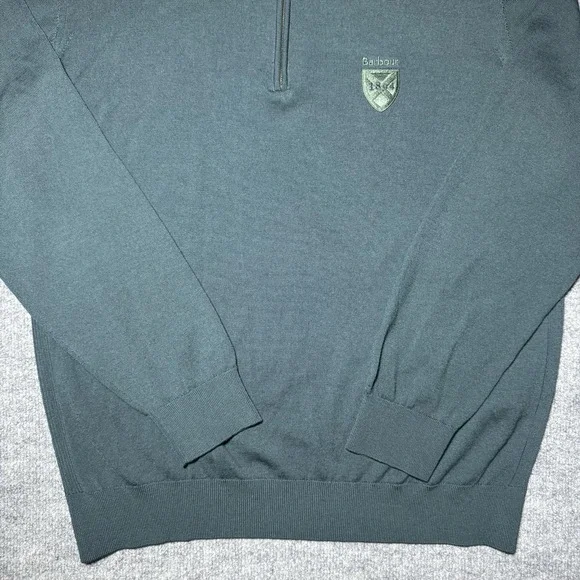 Barbour Quarter Zip Green Wool Sweater Size XL 1804 Crest Long Sleeve Crew Neck - Picture 2 of 12